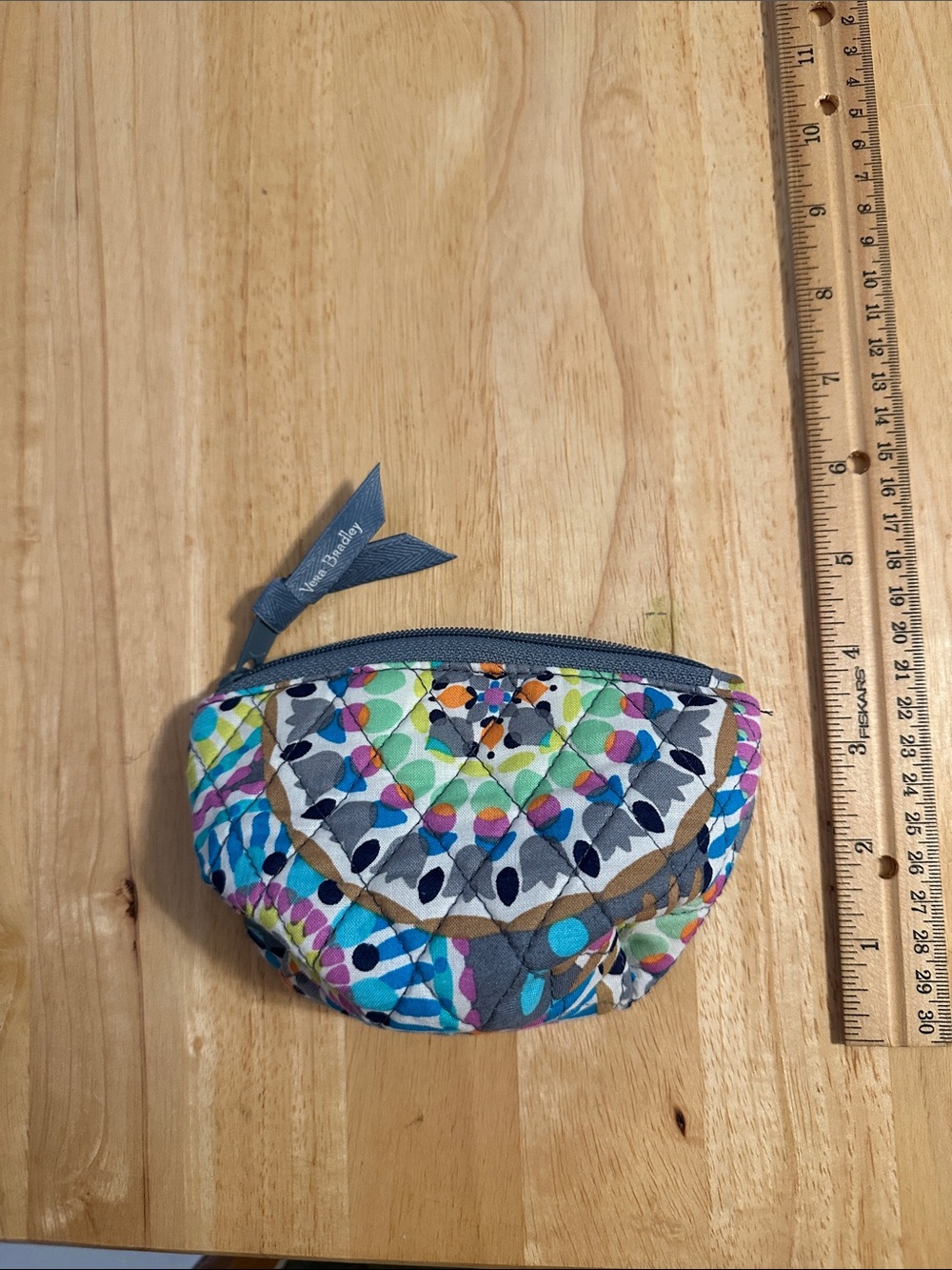 Vera Bradley Quilted Multicolor Floral Coin Pouch with Gray Trim